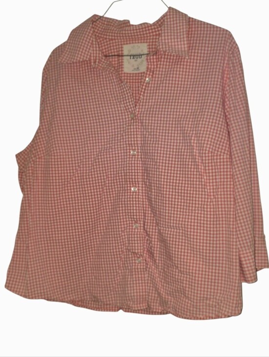 Izod Tops - IZOD Pink & White Gingham 100% Cotton Long Sleeve Button-Up Shirt Women's 2X